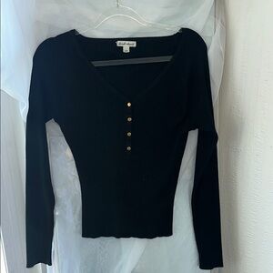 Black Ribbed Long Sleeve Top